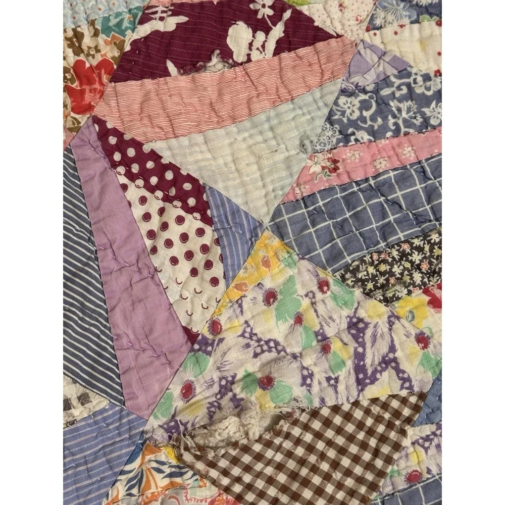Vintage String Quilt 79x63 Hand Pieced Depression Era Feed Sack Folk Art America